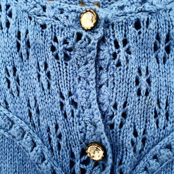 Johnny Was Blue Open Knit Wool Cashmere Blend Long Sleeve Cardigan - Picture 4 of 4